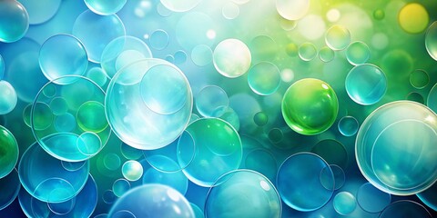 Poster - Overlapping Circles in Soft Blue and Green Tones Creating a Fluid Abstract Design with Copy Space for Minimalist Background Use