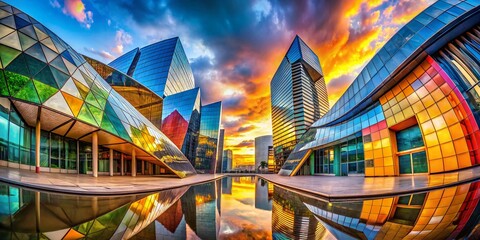 Poster - Panoramic Abstract Construction Imagery Showcasing Creative Graphic Elements with Bold Colors and Unique Shapes for Art and Design Enthusiasts
