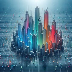 Poster - skyscrapers notes form tall buildings with colors and heights re
