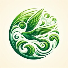 Poster - Soaring Bird with Green Swirls A bird soaring with green swirls