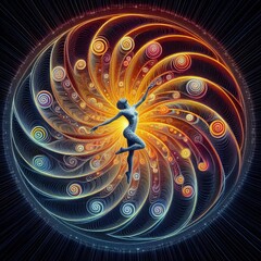 Poster - Spiral Dance A dancer with spirals of color and energy radiating