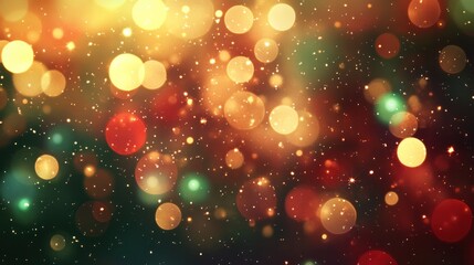 Poster - A vibrant abstract Christmas bokeh background featuring shimmering circles of light in various shades of red,