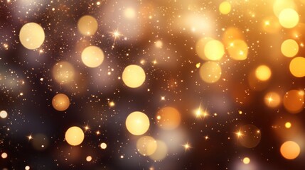 Poster - An elegant abstract Christmas bokeh background that highlights glowing circles and twinkling lights in a harmonious blend of gold and silver hues.