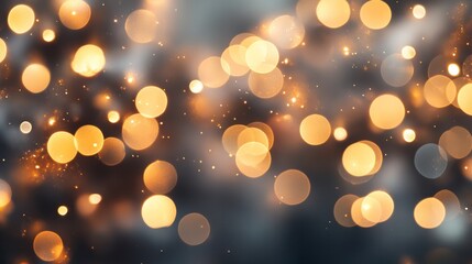 Poster - An elegant abstract Christmas bokeh background that highlights glowing circles and twinkling lights in a harmonious blend of gold and silver hues.