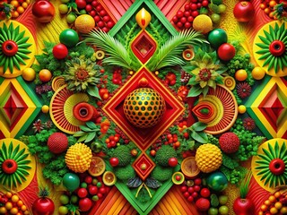 Poster - Rasta Retro Abstract Background: Vibrant Colors, Geometric Shapes, and Surreal Elements Blending to Create an Eye-Catching Artistic Experience for Creative Projects