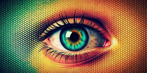 Poster - Retro Halftone Collage of an Open Human Eye in Dotted Pop Art Style for Mixed Media Design and Vintage Grunge Punk Aesthetics