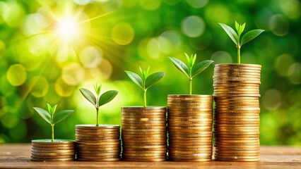 Poster - Rising Stacks of Coins with Green Sprout Symbolizing Wealth Creation and Sustainable Investment for Long-Term Growth in Financial Concepts of Term Fund and Time Value of Money
