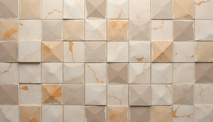 Wall Mural - close-up shot of a geometric tile mosaic artwork with seamless patterns in natural colors and soft l