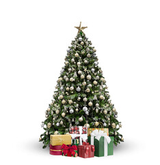 Wall Mural - Decorated Christmas tree with presents for new year isolated on white