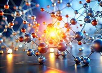 Poster - Science Technology Design Concept Featuring Molecular Connections and Glowing Light Fractals on a White and Gray Background in a Tilt-Shift Photography Style