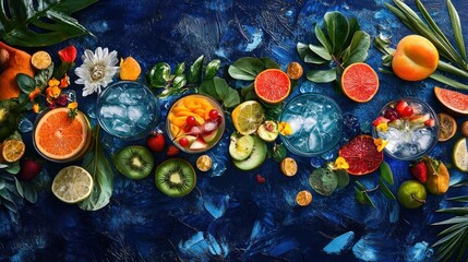 Poster - Tropical Fruit Drinks With Ice And Garnish