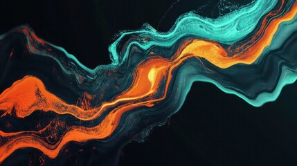 Poster - bright neon waves that ripple across the image in vibrant hues of orange and teal.