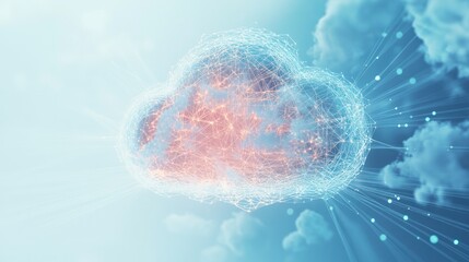 Poster - a large cloud icon in the center, showcasing intricate internal connections and a network of lines emanating from it. The background is a soft gradient of azure and white,