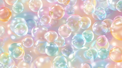 Poster - A dreamy pattern of iridescent bubbles against a pastel background.