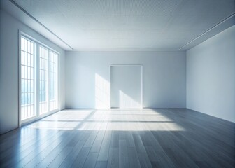 Poster - Silhouette of an Empty Room with White Wooden Floor and Wall, Ideal for Minimalist Decor and Design Concepts, Perfect for Backgrounds and Interior Design Projects