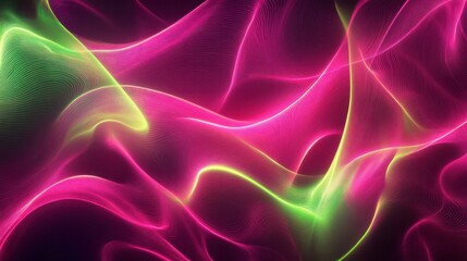 Poster - A mesmerizing background illustration featuring large neon waves in shades of pink and green. Blend together beautifully and amazingly