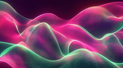 Poster - A mesmerizing background illustration featuring large neon waves in shades of pink and green. Blend together beautifully and amazingly