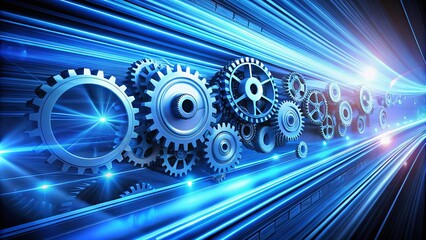 Poster - Sleek Blue Banner Background Featuring Gears Design for Technology and Innovation Themes, Perfect for Marketing, Presentations, and Creative Projects