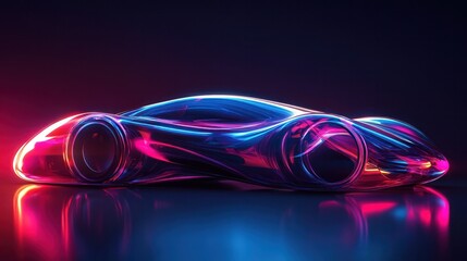 Poster - A sleek, futuristic car shape illuminated by neon lights, with smooth curves and reflections giving it an abstract,
