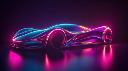 Poster - A sleek, futuristic car shape illuminated by neon lights, with smooth curves and reflections giving it an abstract,