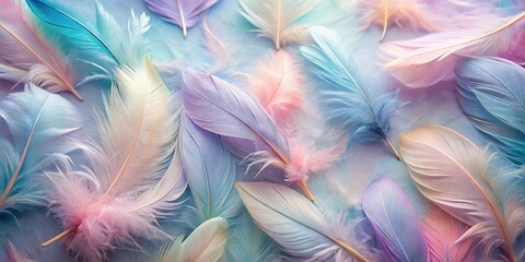 Poster - Softly Focused Pastel Feathers on Textured Background Creating Abstract Art with Feathery Patterns and Soothing Hues for Fashion Photography Inspiration