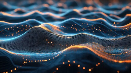 Poster - A sophisticated 3D illustration illustrating an abstract data visualization concept, with interconnected nodes and pathways forming a complex network.