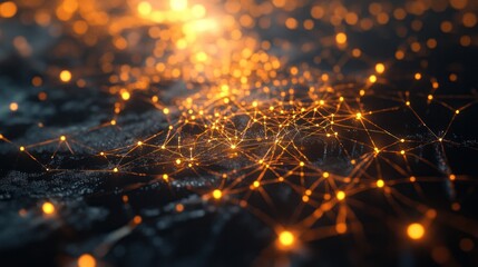 Poster - A sophisticated 3D illustration illustrating an abstract data visualization concept, with interconnected nodes and pathways forming a complex network.