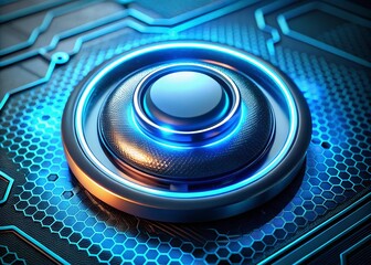 Poster - Start Hybrid Button with Blue Light - 3D Illustration of Modern Technology Interface for Enhanced User Experience in Digital Devices and Smart Systems