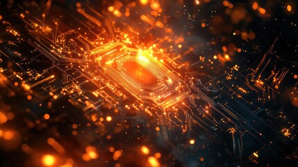 Poster - engineer's hands working on a quantum chip, with intricate circuits and glowing components. The background shows a modern workspace filled with tools and advanced technology,