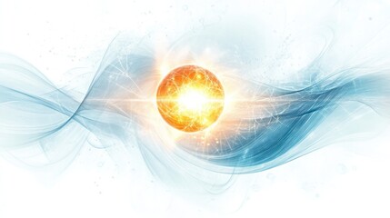 Poster - energy, with a central glowing orb surrounded by a halo of light and swirling energy particles.