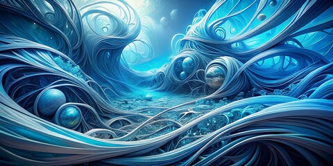 Poster - Surreal Abstract Lines in Shades of Blue: Exploring Depth and Texture Through Detailed Patterns and Shapes for Contemporary Art Lovers and Modern Home Decor