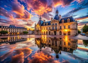 Poster - Surreal Interpretation of Hotel de Ville de Poitiers, France: A Dreamlike Fusion of Architecture and Imagination in a Captivating Landscape of Whimsical Elements