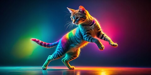 Poster - Surreal Minimal Animation Design Featuring a Playful Cat Engaged in Dance, Capturing the Essence of Kitty Sport with Energetic and Whimsical Vibes of Cat Power