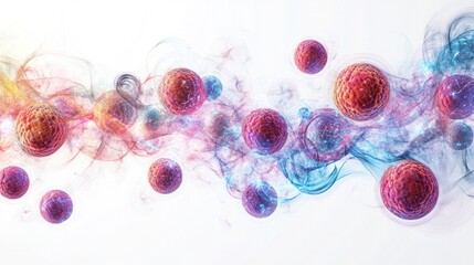 Poster - cellular regeneration with quantum science elements, illustrating the healing process at the micro level. The image features a seamless blend of colorful cells