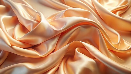 Poster - Surreal Photography of Elegant Waves of Soft Peach Silk Fabric Cascading Gracefully, Capturing the Essence of Fluidity, Texture, and Light in Abstract Artistry