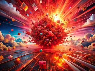 Poster - Surreal Red Color Explosion Capturing the Essence of Digital Media for Social Platforms Like Youtube and Facebook - Bold, Striking Imagery for Modern Engagement