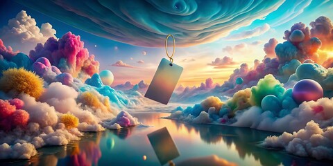 Poster - Surreal Representation of a Name Tag in an Abstract Landscape with Dreamlike Elements and Vivid Colors, Merging Personal Identity and Imagination in a Unique Visual Experience