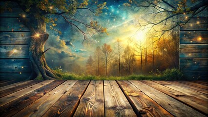 Poster - Surreal Rustic Wooden Background with Horizontal Planks: A Dreamlike Scene of Nature's Beauty and Texture for Artistic and Creative Projects