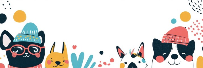 Poster - Charming doodle illustrations showcase various dogs in hats, featuring vibrant colors and playful designs that bring joy and whimsy. Generative AI