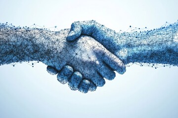 Poster - Digital collaboration represented networked handshake, symbolizing partnership, innovation, connectivity.