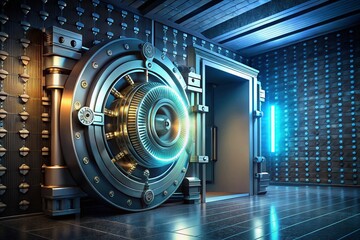 Poster - The Vault of Secrets: A Symbol of Data Privacy and Protection in a Digital World, Showcasing Secure Storage, Encryption, and Confidentiality Concepts