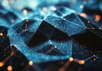 Poster - abstract landscape geometric shapes, glowing particles, dynamic depth effect. perfect technology the