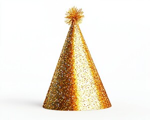 Shiny golden party hat colorful glitter stylish pom-pom top.