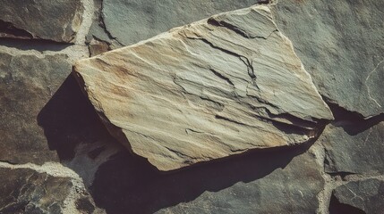 Poster - A Single Light Beige Stone In A Dark Grey Stone Wall