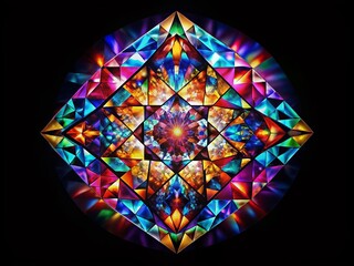 Poster - Vibrant Diamond Pattern on Dark Background Showcasing a Kaleidoscope of Colors for a Striking and Captivating Design Ideal for Artistic and Abstract Visuals