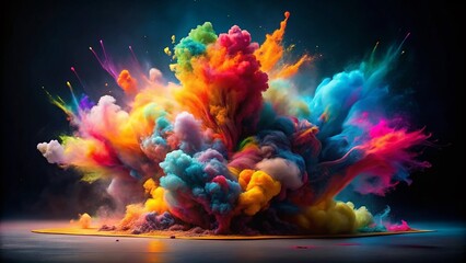 Poster - Vibrant Explosion of Colorful Paint and Smoke Against a Solid Dark Background for Stunning Product Photography