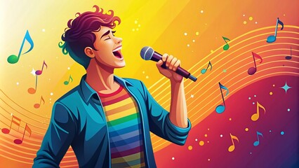 Poster - Vibrant Flat Illustration of a Person Singing with Colorful Background and Ample Copy Space for Music-Themed Projects and Promotions