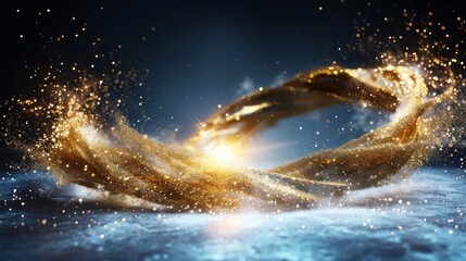 Poster - Floating golden dna helix deep blue space abstract concept art scientific visualization microscopic detail