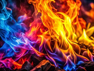 Poster - Vibrant Minimalist Photography of Colorful Background with Fire Elements, Perfect for Artistic Displays and Modern Decor, Showcasing the Elegance of Flames Against Vivid Hues