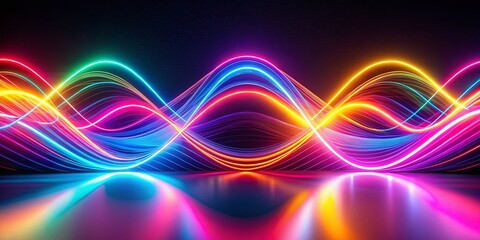 Poster - Vibrant Neon Light Waves Abstract Background with Colorful Glow and Dynamic Lines for Futuristic Design Perfect for Technology, Art, and Creative Projects